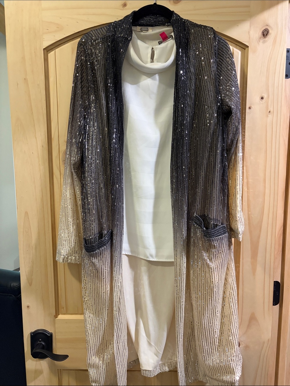 gimmicks by BKE Black Sequin Open Front Top